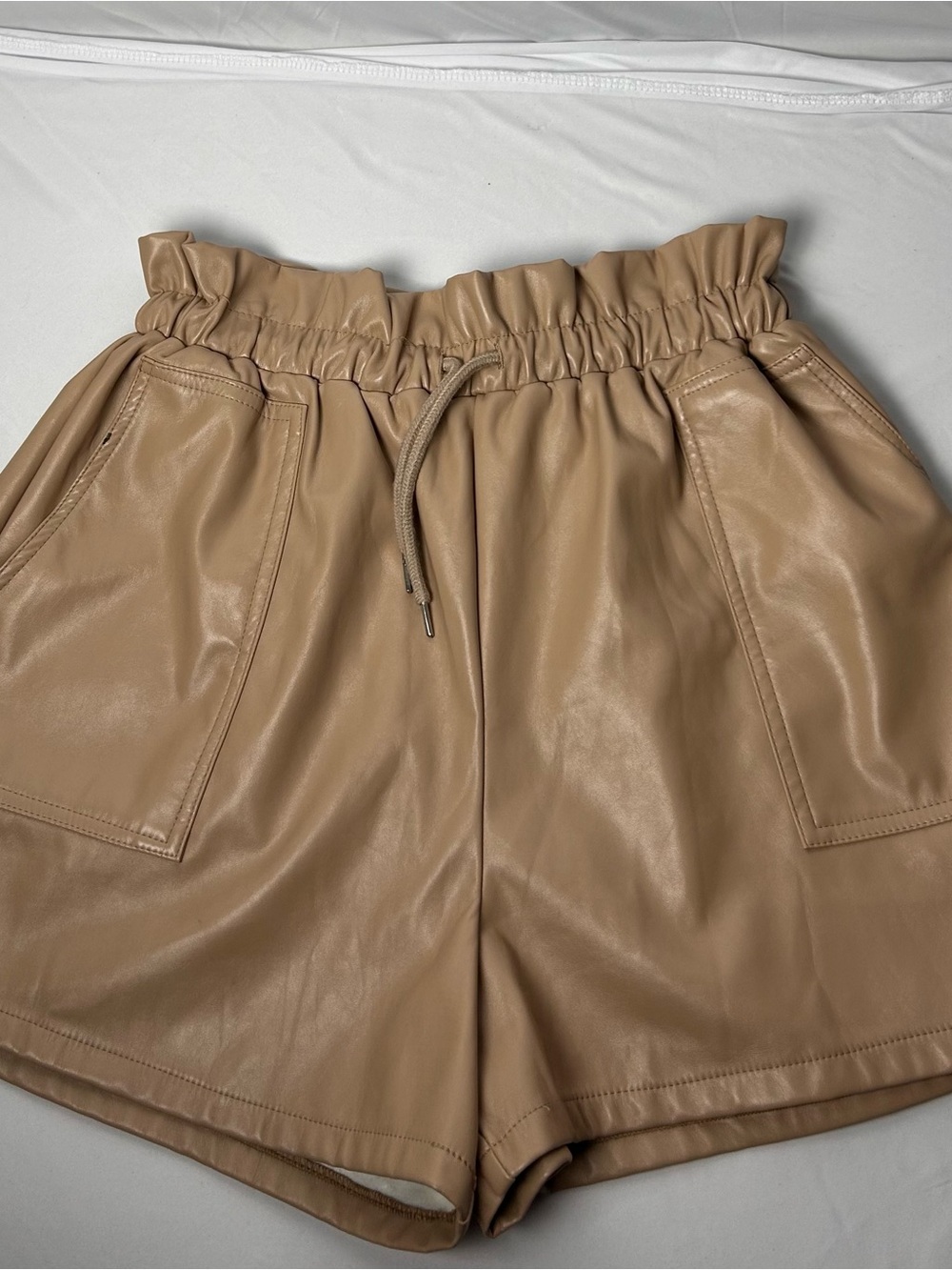 HYFVE Tan Faux Leather Paperbag Waist Shorts
